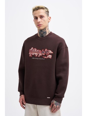 Machinist Erkek Carpet Embrodery Sweatshirt Koyu Kahverengi