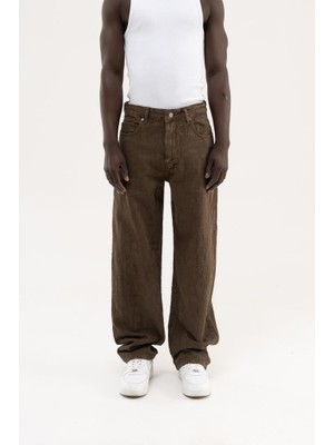 Machinist Erkek Abstract Distressed Patterned Baggy Jean Pantolon Kahverengi