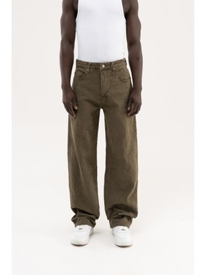 Machinist Erkek Abstract Distressed Patterned Baggy Jean Pantolon Haki