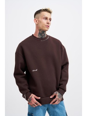 Machinist Erkek Blanket Stitch Sweatshirt Koyu Kahverengi