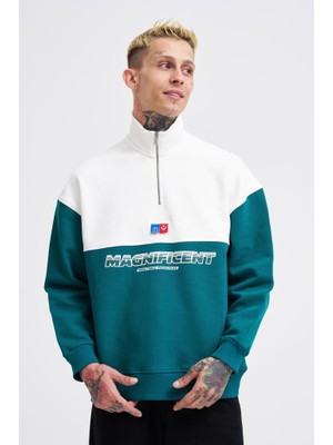 Machinist Erkek Yoke Detail Sweatshirt Yağ Yeşili-Ekru