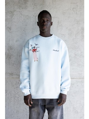 Machinist Erkek Figür Nakışlı Şardonlu Sweatshirt Açık Mavi