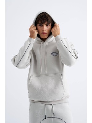 Machinist Erkek Reflektör Detaylı Kapüşonlu Sweatshirt Uzay Grisi
