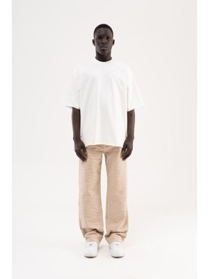 Machinist Erkek Abstract Patterned Baggy Jean Pantolon Bej