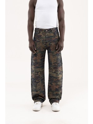 Machinist Erkek Etnik Desenli Jakarlı Baggy Jean Pantolon Siyah