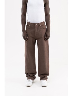 Machinist Erkek Jakarlı Baggy Jean Pantolon Kahverengi