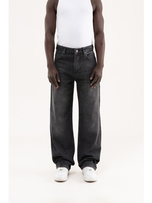 Machinist Erkek Efektli Baggy Jean Pantolon Siyah