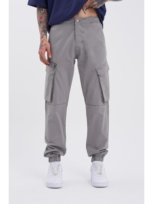 Machinist Erkek Kargo Cepli Jogger Kanvas Pantolon Açık Gri