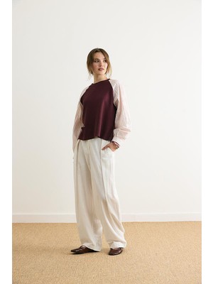 Zülays Poplin Kol Detaylı Bluz Bordo