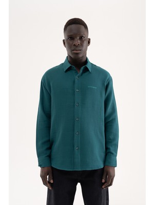 Machinist Erkek Basic Uzun Kollu Cotton Gömlek Yağ Yeşili