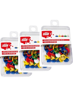 Stilo Renkli Raptiye Karışık 100' Lü ( 3 Kutu )