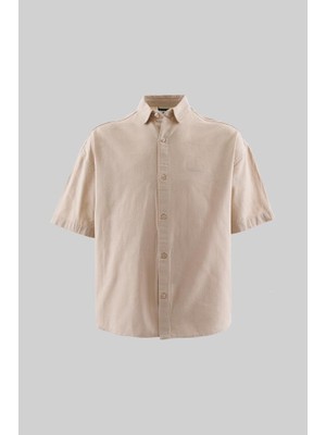 Machinist Erkek Basic Keten Oversize Gömlek Açık Bej