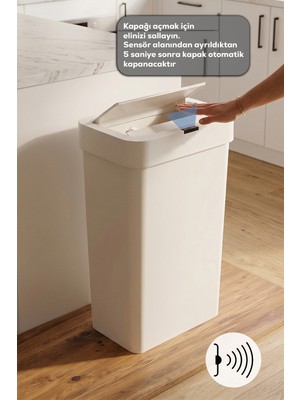 Porsima Me-05 Hareket Sensörlü Sessiz Kapatma Çöp Kutusu Banyo Mutfak Çöp Kovası Kapaklı Banyo Çöp Kovası kirli çamaşır sepeti 2 Adet Aa Pil Beyaz 50LT