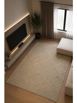 Tch Home Living Arktis Bej Iskandinav Yumuşak Jüt Taban Dokuma Halı Salon Mutfak Oturma Odası Koridor Yolluk Çocuk Odası Halısı 01122