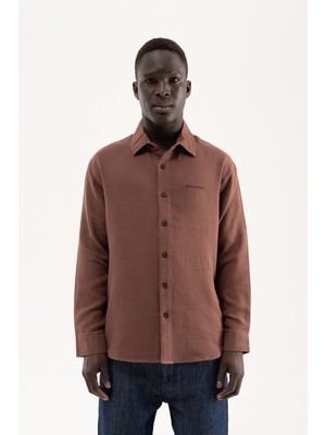 Machinist Erkek Basic Uzun Kollu Cotton Gömlek Kahverengi
