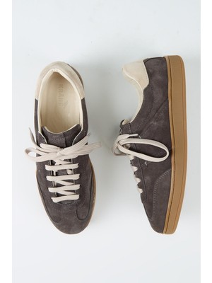 Krähe Krahe Calijero 2 Erkek Hakiki Deri Bağcıklı Antrasit - Bej Sneakers