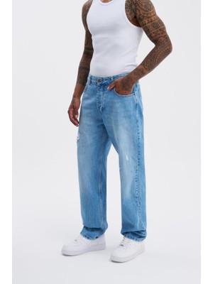 Erkek Machinist Loose Fit Jean Pantolon Açık Mavi