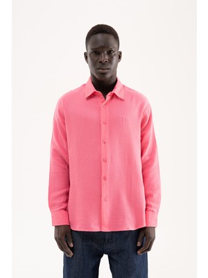 Machinist Erkek Basic Uzun Kollu Cotton Gömlek Pembe