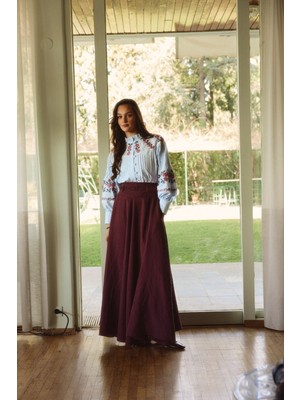 Zülays İnce Kemerli Modal Etek Bordo
