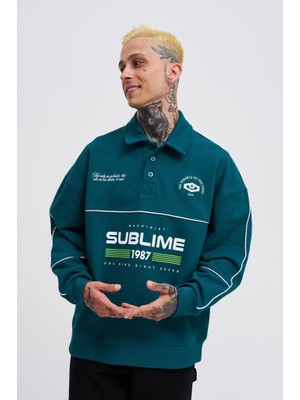 Machinist Erkek Sublime Printed Polo Sweatshirt Yağ Yeşili