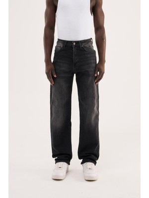 Machinist Erkek Distressed Effected Baggy Jean Pantolon Siyah