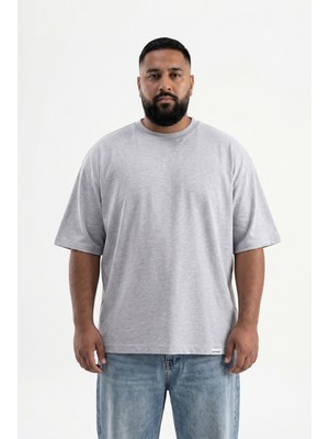 Machinist Erkek Büyük Beden Basic Tişört Gri Melanj