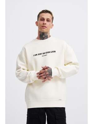 Machinist Erkek Icon Baskılı Oversize Sweatshirt Ekru