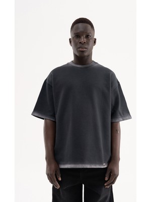 Machinist Erkek Studs Embellished Yıkamalı Oversize Tişört Antrasit