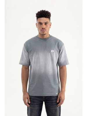 Machinist Erkek Logo Embroidered Oversize Tişört Gri