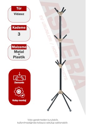 Asvera T.e.a.k. Moderna Ayaklı Portmanto Askılık - Modern Metal Elbise Şapka Çanta Askısı