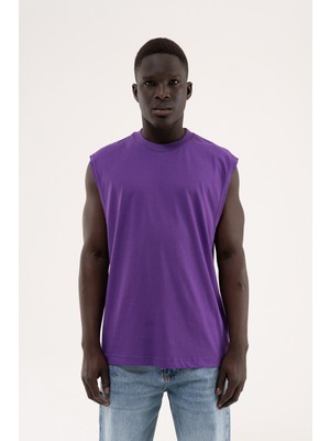 Machinist Erkek Oversize Bisiklet Yaka Basic Atlet Açık Mor