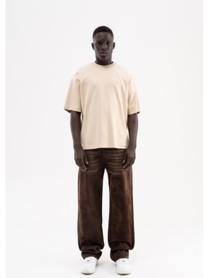 Machinist Erkek Suede Finish Baggy Jean Pantolon Kahverengi