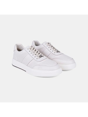 Erkek Kırık Beyaz Desacomfort Bağcıklı Beyaz Tabanlı Deri Sneaker