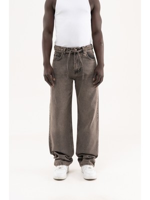 Machinist Erkek Oversize Baggy Yıkamalı Jean Pantolon Gri