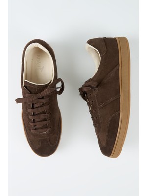 Krähe Krahe Calijero Erkek Hakiki Deri Bağcıklı Kahve Sneakers