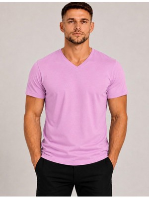 Axxel Erkek Pembe Pamuklu V Yaka Kısa Kollu T-SHIRT-D804