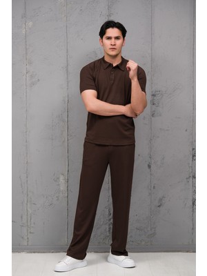 Mass Plus Regular Fit Likralı Kendinden Çizgili Yarım Baggy Pantolonlu T-Shirt Takım