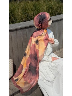 Qalortex Scarf Pamuklu Rosaly Desen Şal-Gül Kurusu