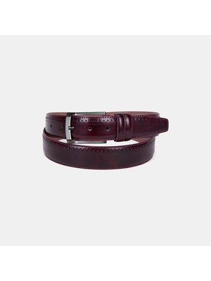 Desa Erkek Bordo Brogue Desenli Deri Klasik Kemer