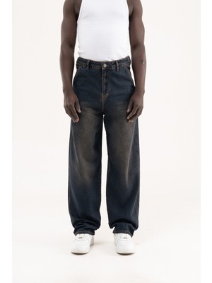 Machinist Erkek Basic Baloon Fit Baggy Jean Pantolon Mavi-Kahverengi