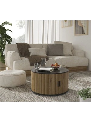 Sare Trade Hernest Modern Yuvarlak Orta Sehpa Katlanabilir Sürgü Kapaklı Depolamalı Mdf 80 cm 3 Renk