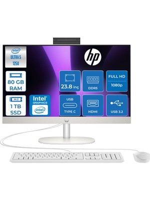 Hp Proone 240 G10 Ultra 125U Mks 4.3ghz 80GB 1tb SSD Intel Graphics 23.8" Fhd 60hz Windows 11 Pro All In One Bilgisayar MD36TKETP26 + Zettausb