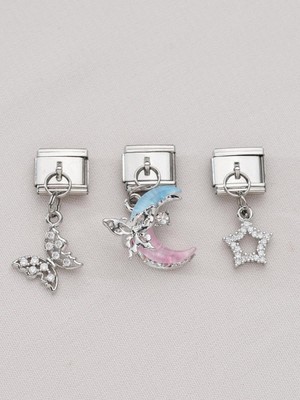 Zuum Üçlü Sallantılı Taşlı Figürler Çelik Italyan Charm Kombini