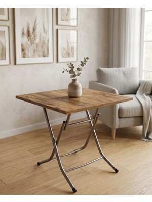 Sofmina Ahşap Desenli Katlanabilir Mutfak Balkon Masası Yemek Masası 60X60 cm