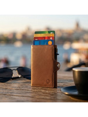 Trusador Palma Taba Mekanizmalı Ikiye Katlanır Kartlık Hakiki Deri Cüzdan Unisex Kadın Erkek Rfid Korumalı