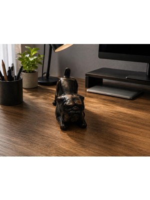 Bulldog Biblo Dekoratif Reçine Siyah Köpek Figürü – Modern Masaüstü Dekoru – Ofis, Kitaplık ve Ev Dekorasyonu – 7.5X10X5 cm