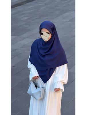 Qalortex Scarf Premium Jakarlı Sare Büyük Boy Eşarp - Lacivert