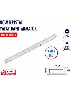 Lampist 80W 120 cm Kristal Yatay Bant Armatür 6500K