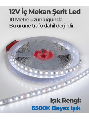 AC Aydınlatma 12V Iç Mekan Şerit LED 10 Metre 6500K Beyaz Işık Kesilebilir LED Şerit Trafo Hariç
