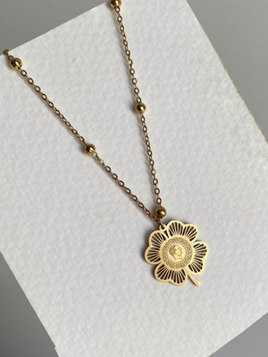 Owentis Çelik Gold Yoncalı Ata Lira Kolye -Kararma Yapmaz-